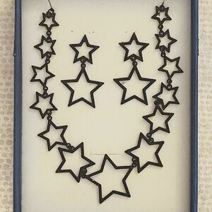 Sparkling Black Crystal Star Shaped Necklace And Earring Set